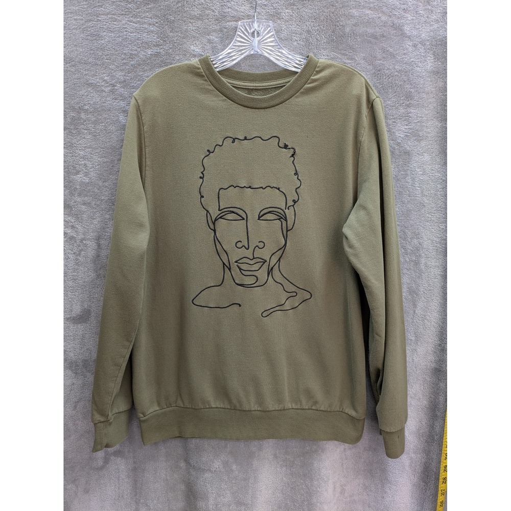 Well Worn Brand Sweatshirt Unisex‎ Medium Olive Green Embroidered Casual
